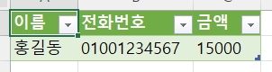 시트의 한글과 전화번호를 다시 확인하기 — 실제 Excel 창의 해당 부분